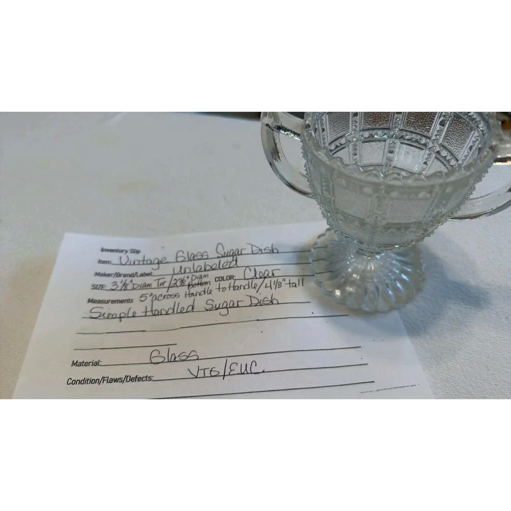 Vintage Clear Pressed Glass Footed Sugar Dish Scalloped Rim Double Handled EAPG